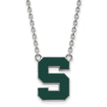 Sterling Silver Rhodium-plated LogoArt Michigan State University Letter S Large Enameled Pendant 18 inch Necklace