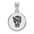 Sterling Silver Rhodium-plated LogoArt North Carolina State University Wolf Medium Enameled Disc Pendant