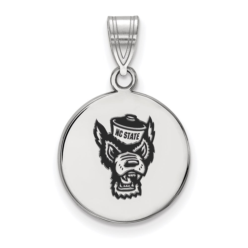 Sterling Silver Rhodium-plated LogoArt North Carolina State University Wolf Medium Enameled Disc Pendant
