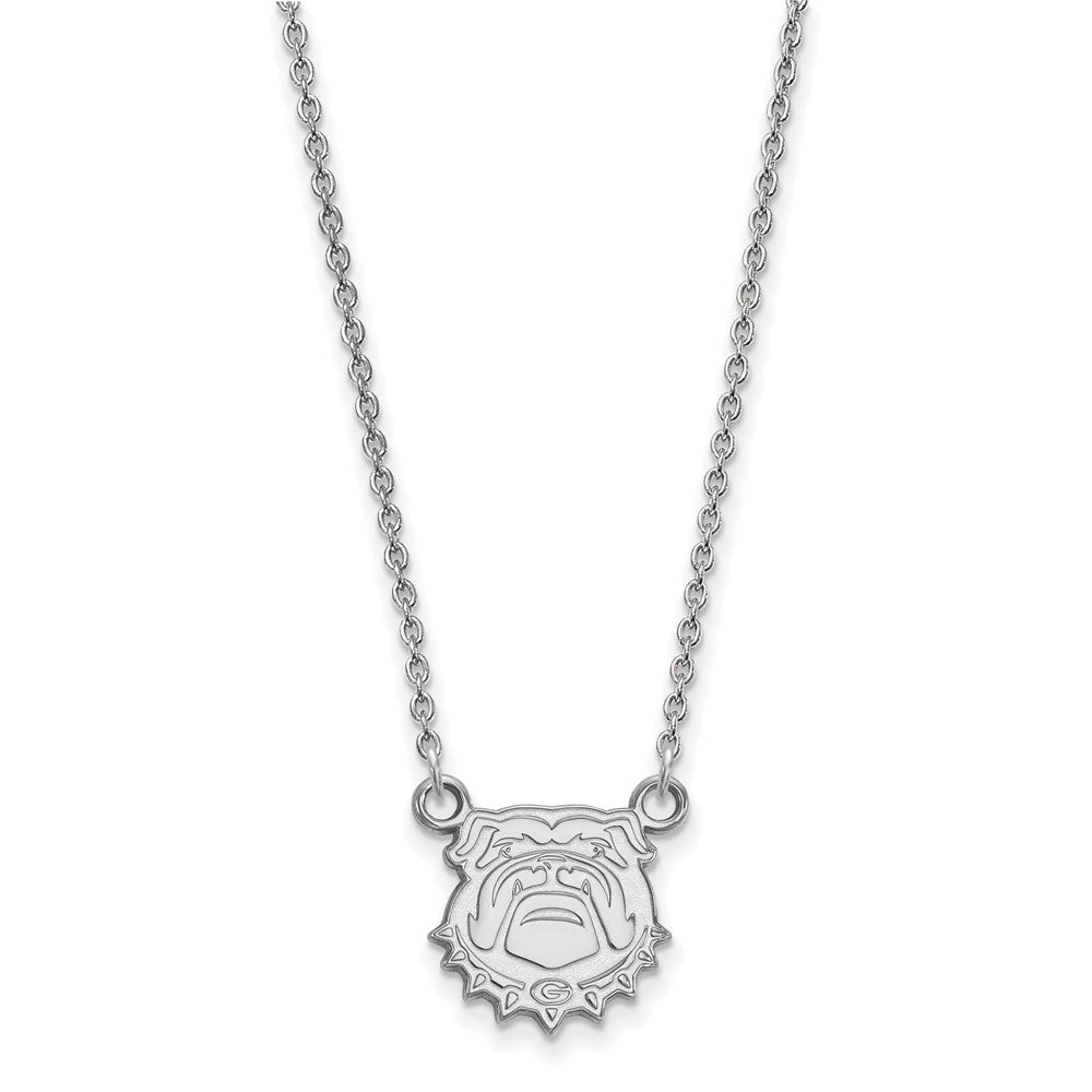 10k White Gold LogoArt University of Georgia Bulldog Small Pendant 18 inch Necklace