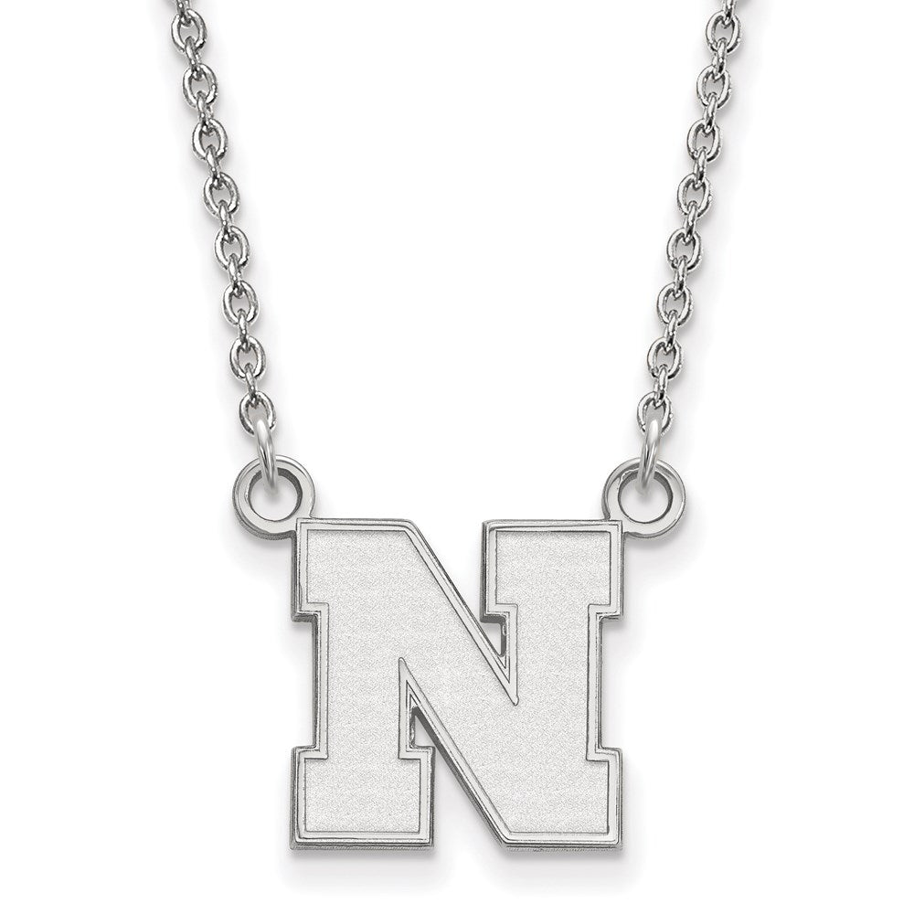 10k White Gold LogoArt University of Nebraska Letter N Small Pendant 18 inch Necklace