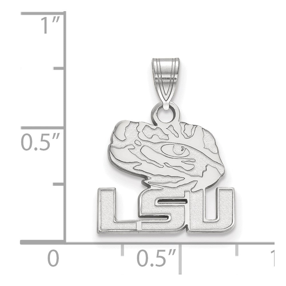 Sterling Silver Rhodium-plated LogoArt Louisiana State University L-S-U Tiger Eye Small Pendant