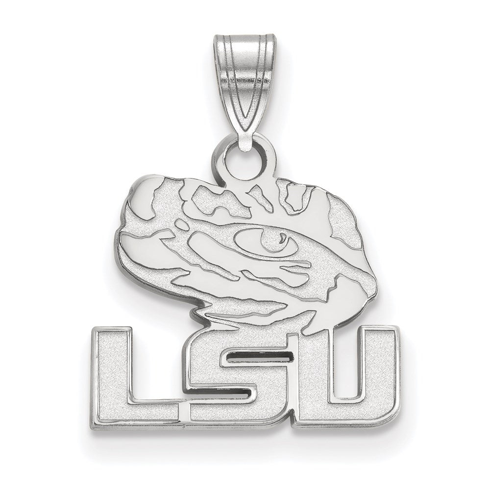 Sterling Silver Rhodium-plated LogoArt Louisiana State University L-S-U Tiger Eye Small Pendant