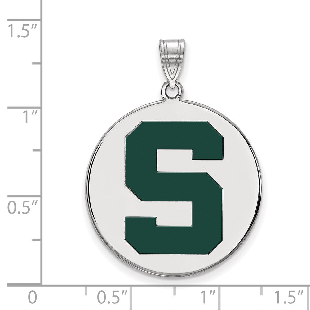 Sterling Silver Rhodium-plated LogoArt Michigan State University Letter S Extra Large Enameled Disc Pendant