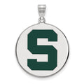 Sterling Silver Rhodium-plated LogoArt Michigan State University Letter S Extra Large Enameled Disc Pendant