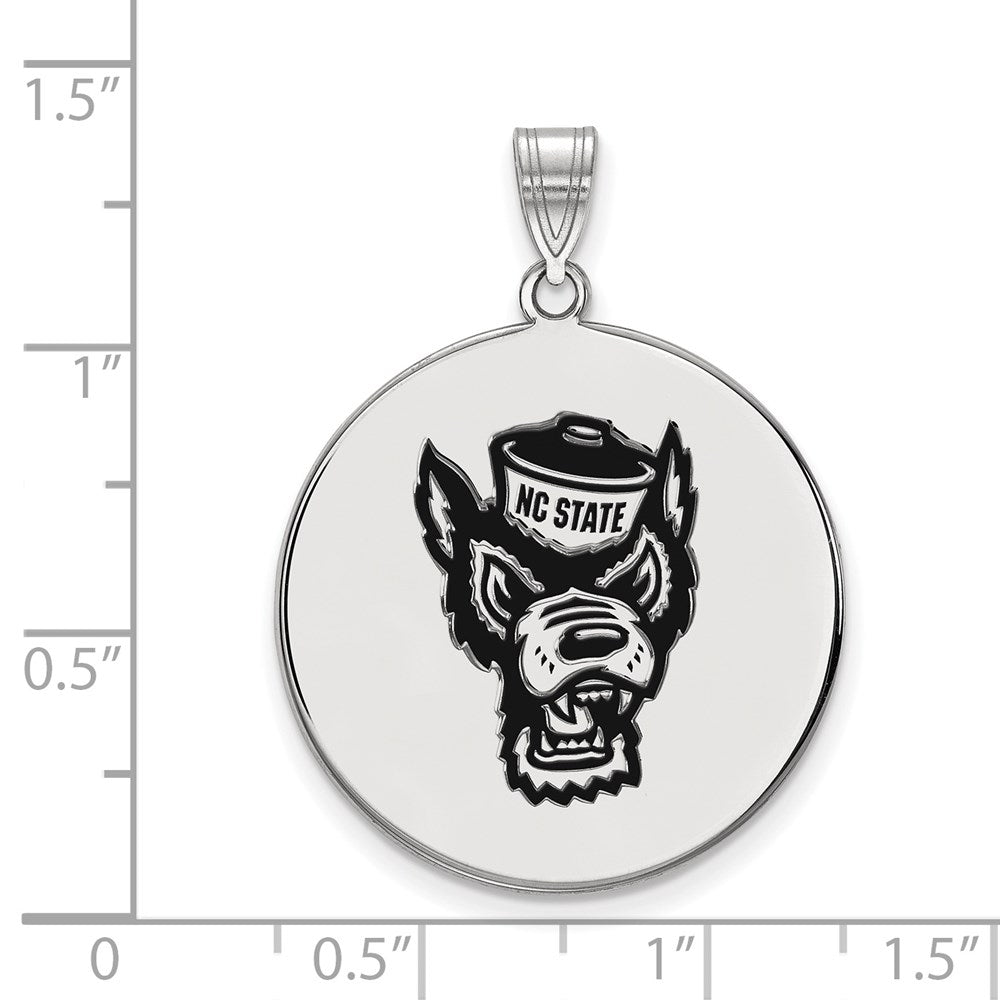 Sterling Silver Rhodium-plated LogoArt North Carolina State University Wolf Extra Large Enameled Disc Pendant
