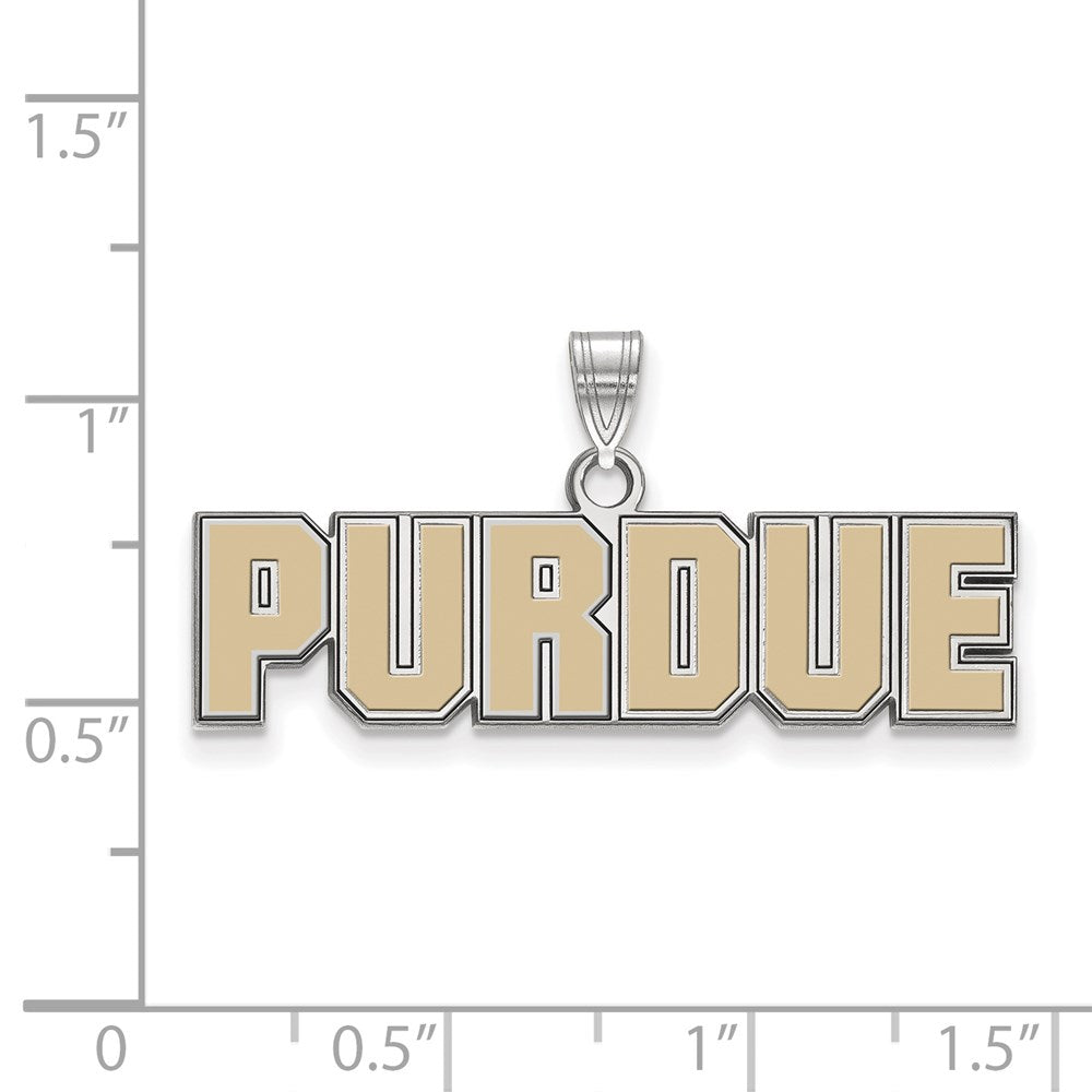 Sterling Silver Rhodium-plated LogoArt Purdue University Block Type Small Enameled Pendant