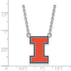 Sterling Silver Rhodium-plated LogoArt University of Illinois Letter I Large Enameled Pendant 18 inch Necklace