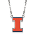 Sterling Silver Rhodium-plated LogoArt University of Illinois Letter I Large Enameled Pendant 18 inch Necklace