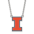 Sterling Silver Rhodium-plated LogoArt University of Illinois Letter I Large Enameled Pendant 18 inch Necklace