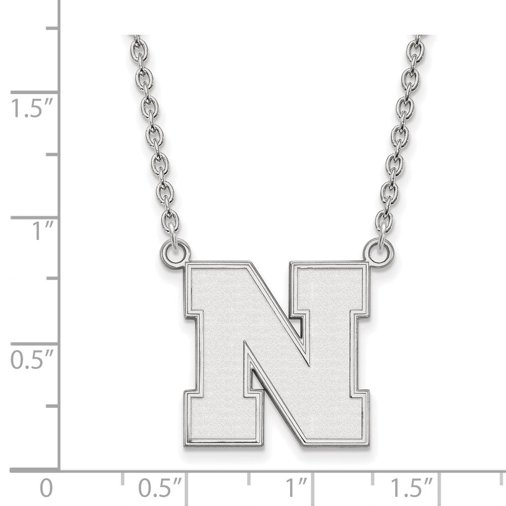 14k White Gold LogoArt University of Nebraska Letter N Large Pendant 18 inch Necklace