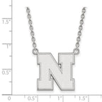 Sterling Silver Rhodium-plated LogoArt University of Nebraska Letter N Large Pendant 18 inch Necklace