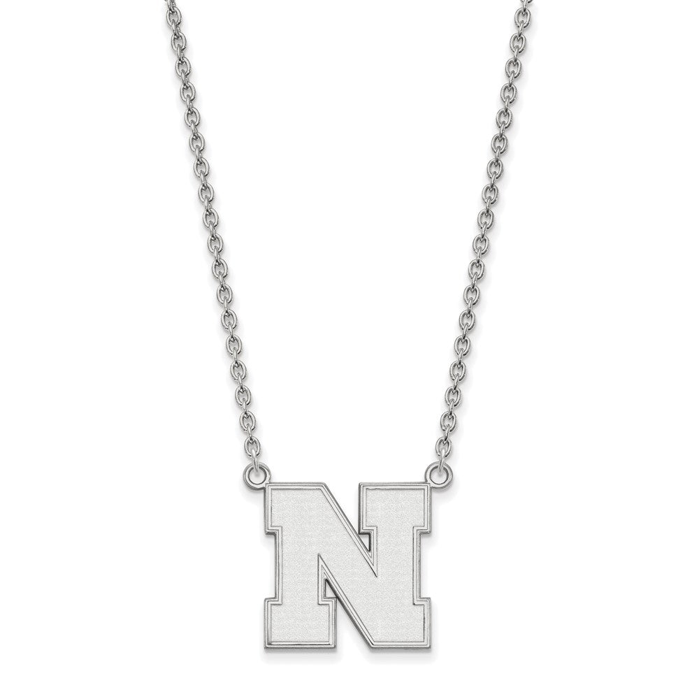 10k White Gold LogoArt University of Nebraska Letter N Large Pendant 18 inch Necklace