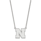 Sterling Silver Rhodium-plated LogoArt University of Nebraska Letter N Large Pendant 18 inch Necklace
