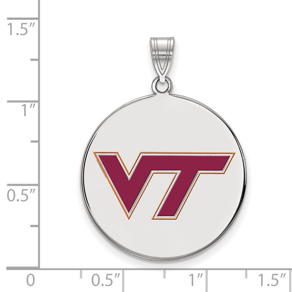 Sterling Silver Rhodium-plated LogoArt Virginia Tech V-T Extra Large Enameled Disc Pendant