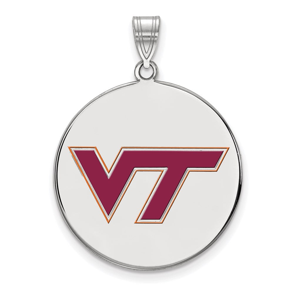 Sterling Silver Rhodium-plated LogoArt Virginia Tech V-T Extra Large Enameled Disc Pendant