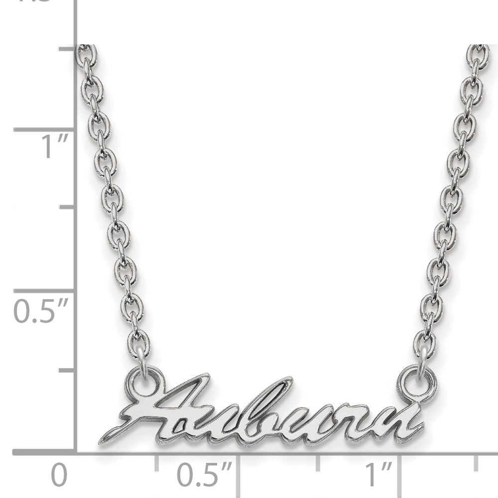 Sterling Silver Rhodium-plated LogoArt Auburn University Medium Script Pendant 18 inch Necklace