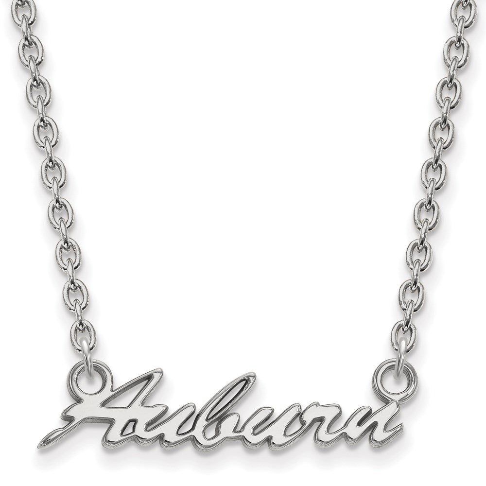 Sterling Silver Rhodium-plated LogoArt Auburn University Medium Script Pendant 18 inch Necklace