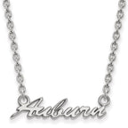 Sterling Silver Rhodium-plated LogoArt Auburn University Medium Script Pendant 18 inch Necklace
