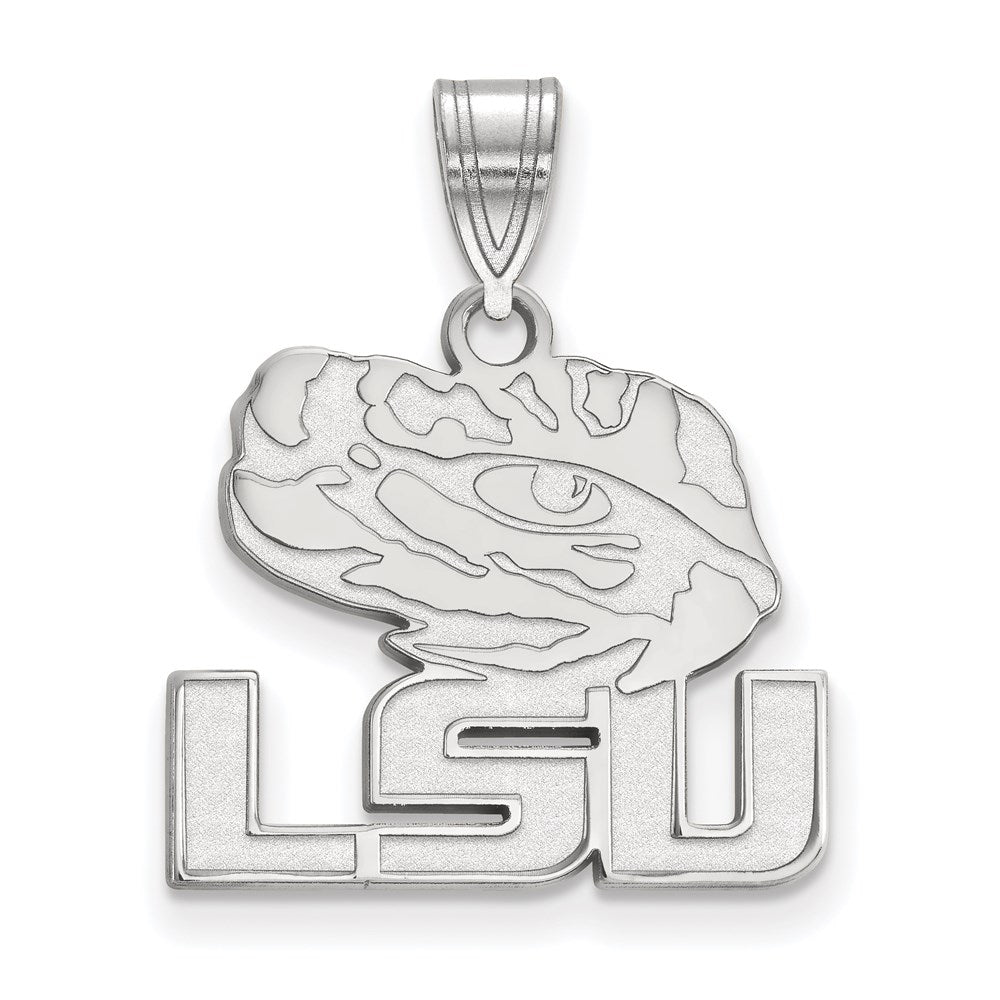 Sterling Silver Rhodium-plated LogoArt Louisiana State University L-S-U Tiger Eye Medium Pendant