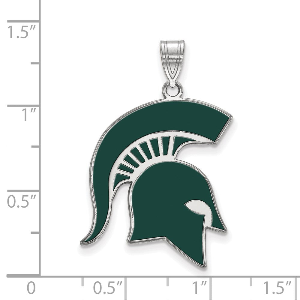Sterling Silver Rhodium-plated LogoArt Michigan State University Spartan Extra Large Enameled Pendant
