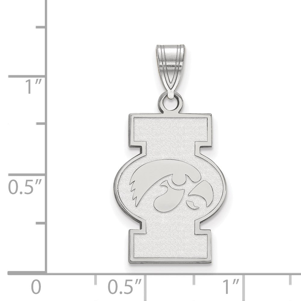 Sterling Silver Rhodium-plated LogoArt University of Iowa Large Pendant