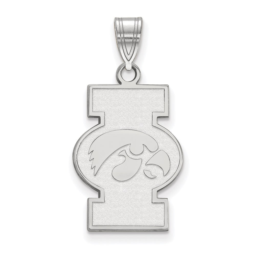 Sterling Silver Rhodium-plated LogoArt University of Iowa Large Pendant
