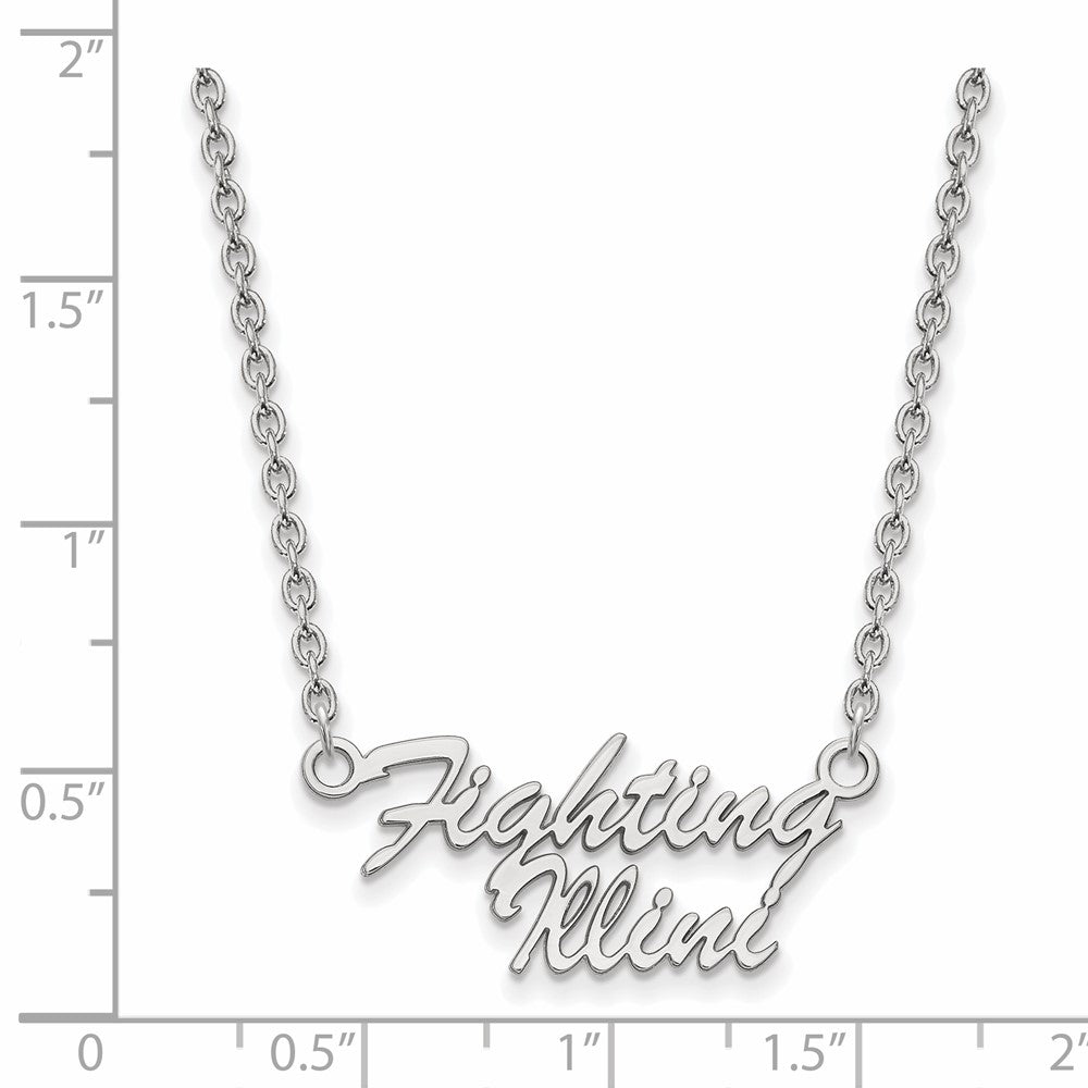 Sterling Silver Rhodium-plated LogoArt University of Illinois Fighting Illini Script 18 inch Necklace