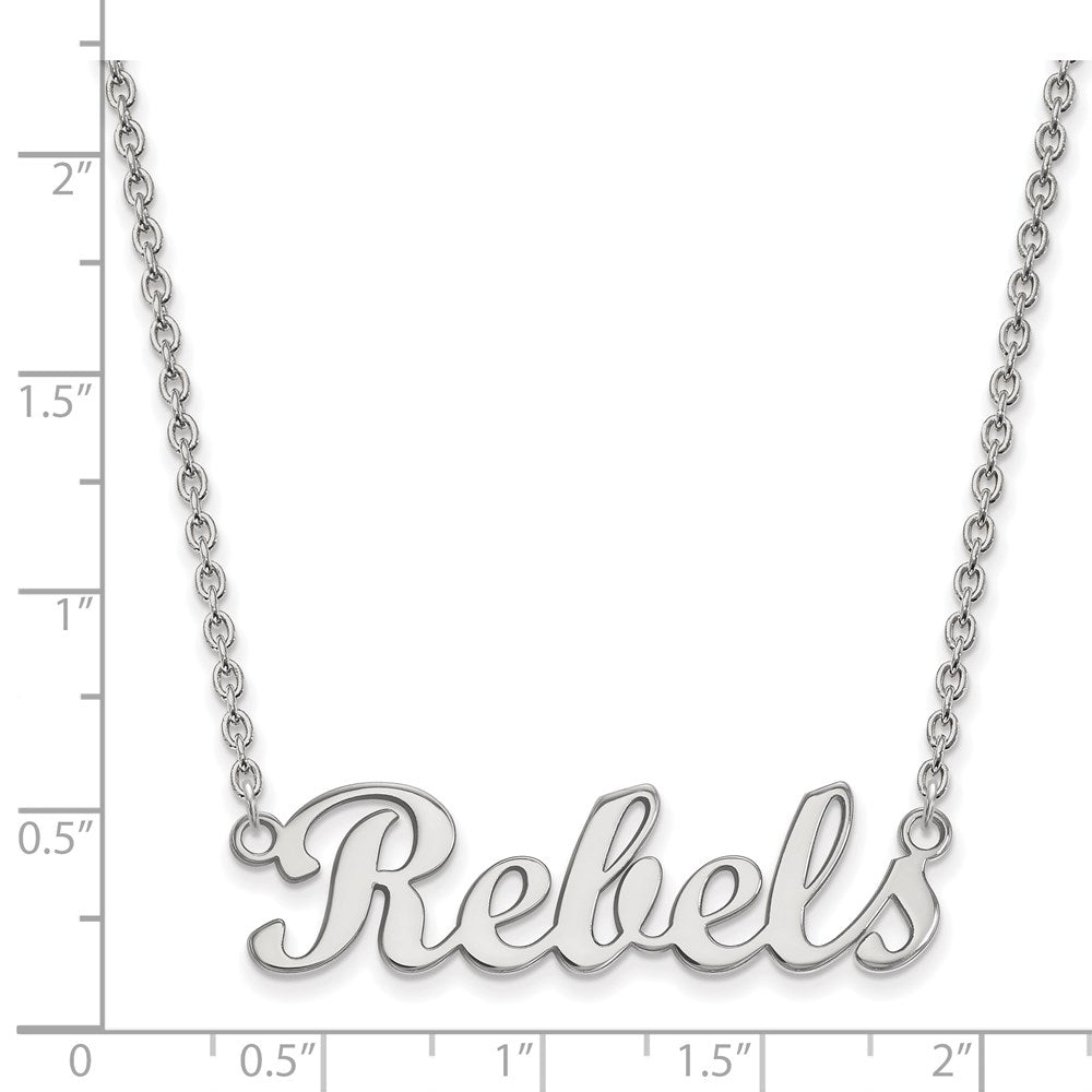 10k White Gold LogoArt University of Mississippi Rebels Script Bar 18 inch Necklace