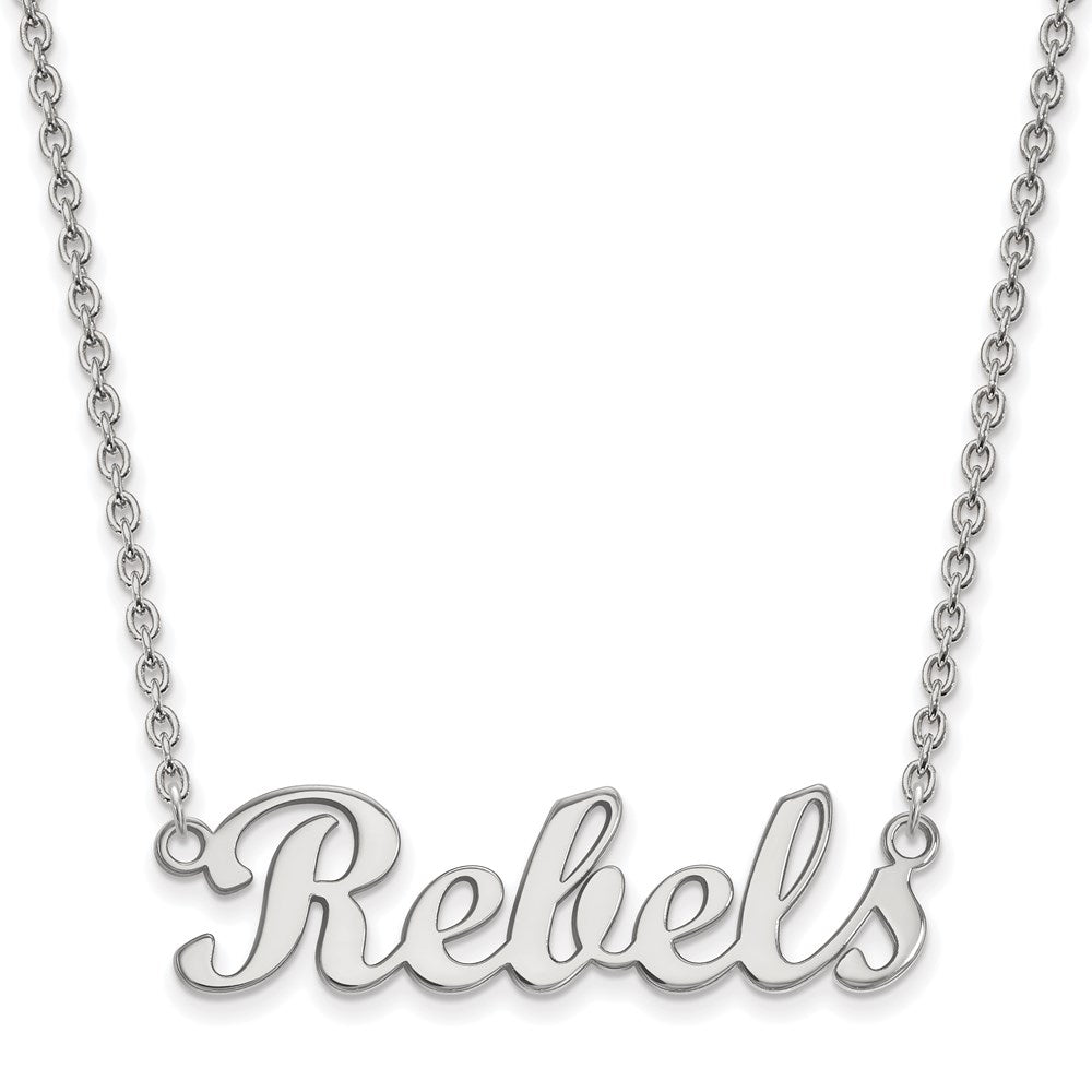 Sterling Silver Rhodium-plated LogoArt University of Mississippi Rebels Script Bar 18 inch Necklace