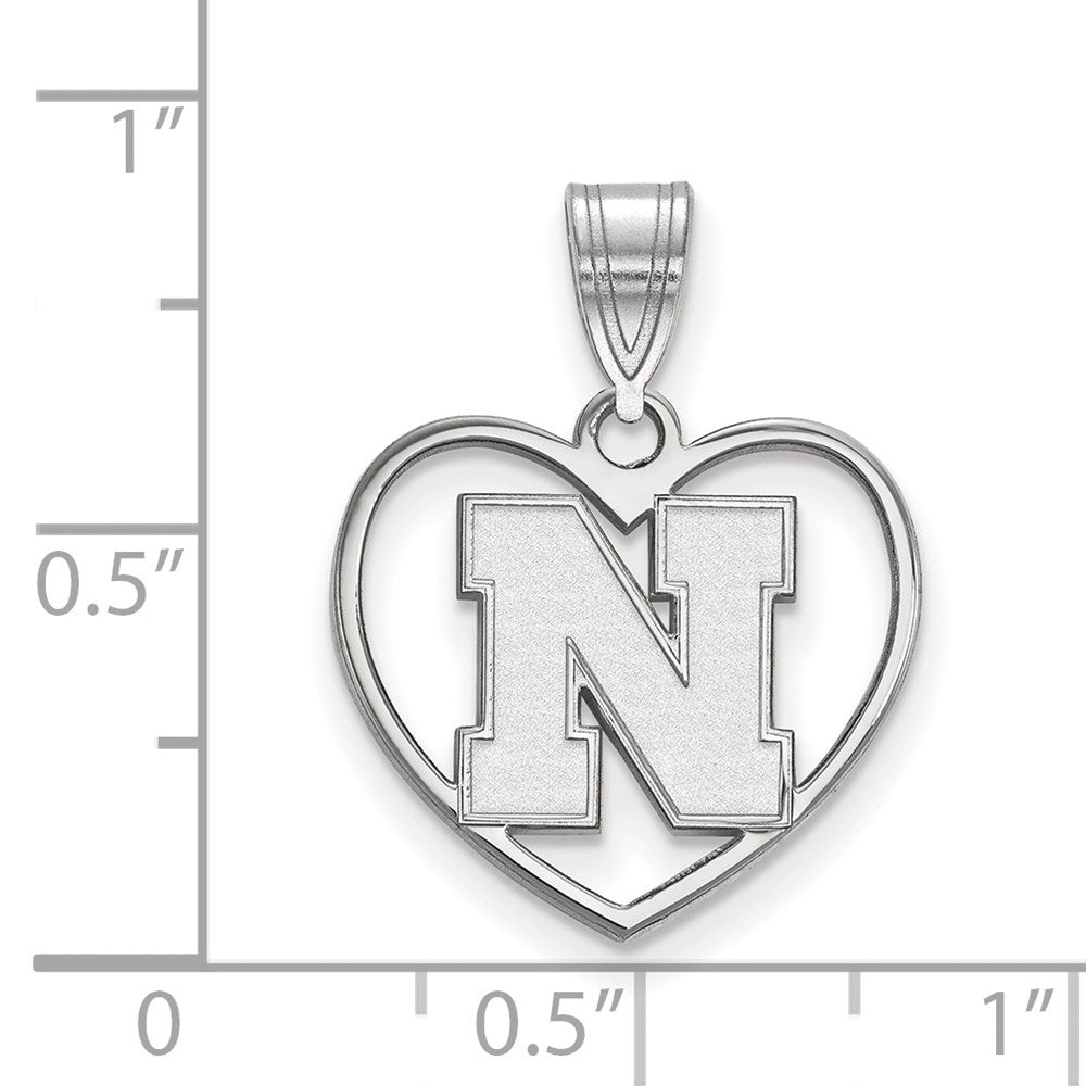 Sterling Silver Rhodium-plated LogoArt University of Nebraska Letter N Heart Pendant