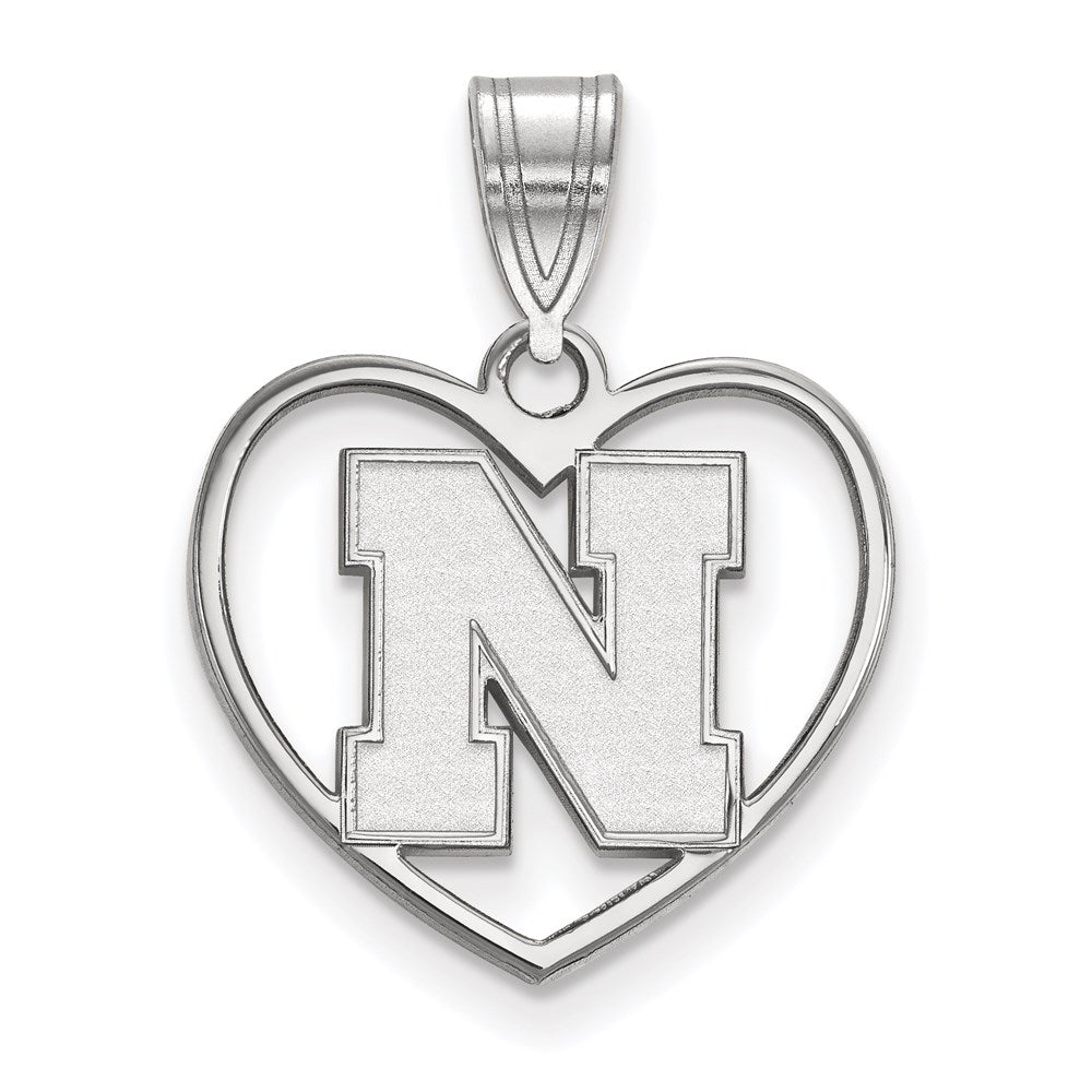 Sterling Silver Rhodium-plated LogoArt University of Nebraska Letter N Heart Pendant