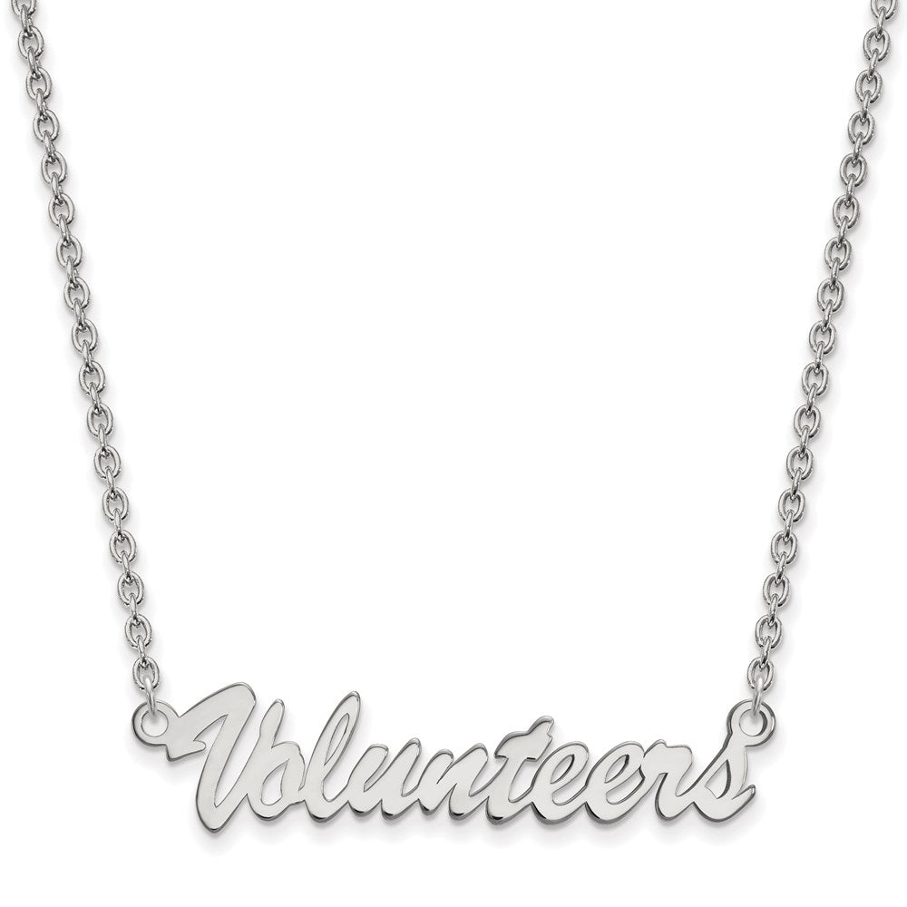 Sterling Silver Rhodium-plated LogoArt University of Tennessee Volunteers Script Medium Pendant 18 inch Necklace