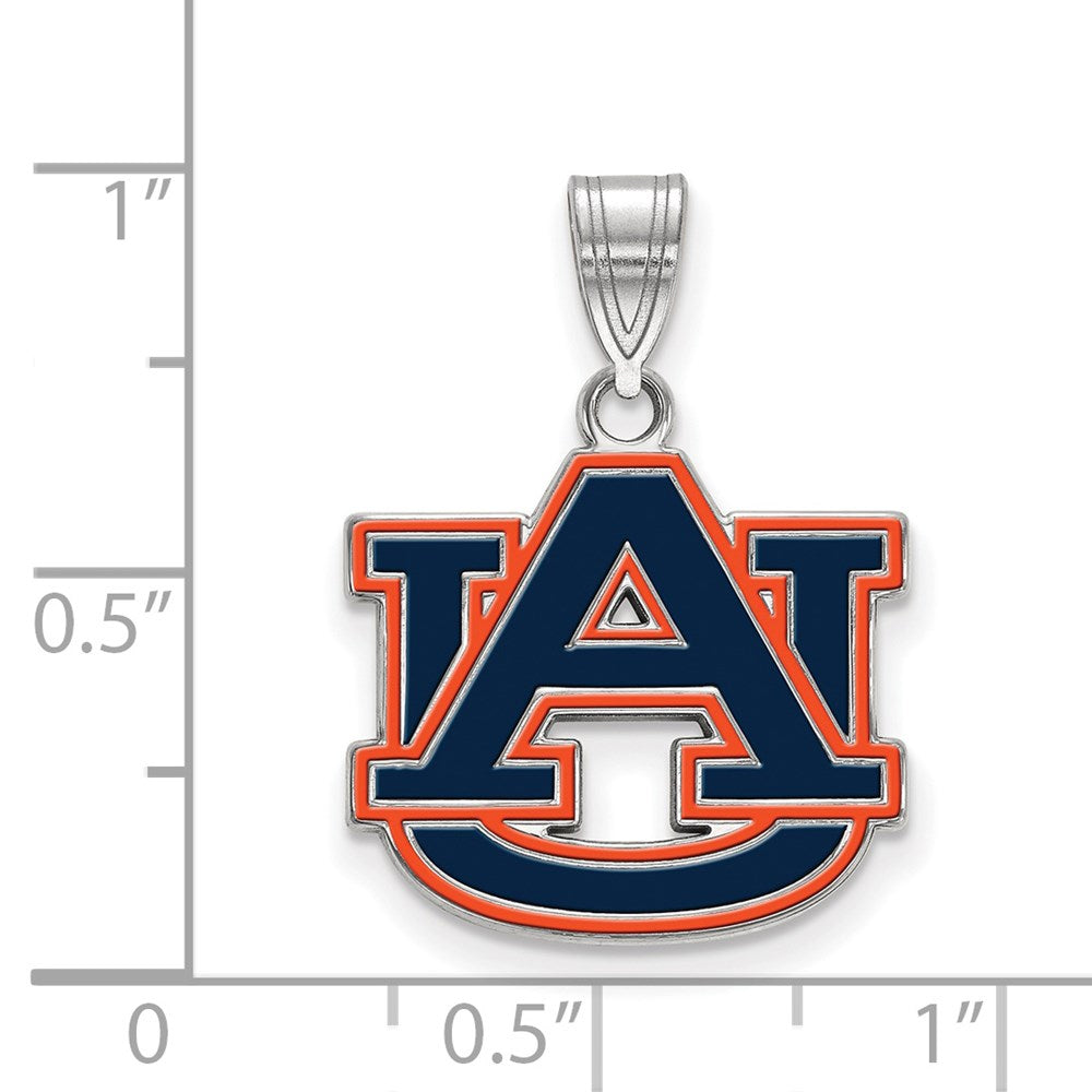 Sterling Silver Rhodium-plated LogoArt Auburn University A-U Medium Enameled Pendant