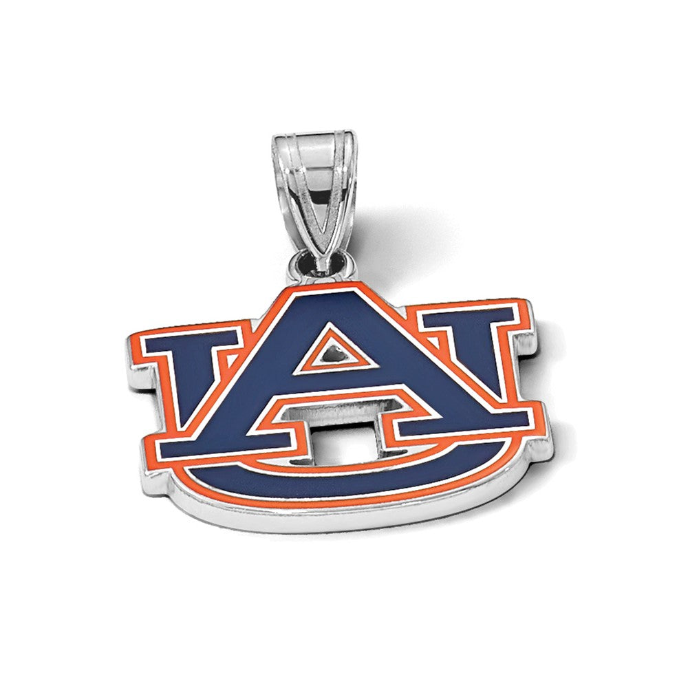 Sterling Silver Rhodium-plated LogoArt Auburn University A-U Medium Enameled Pendant