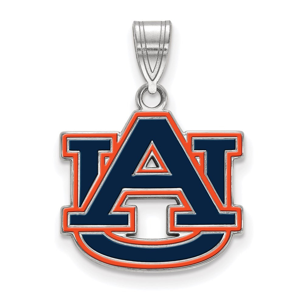 Sterling Silver Rhodium-plated LogoArt Auburn University A-U Medium Enameled Pendant