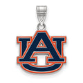 Sterling Silver Rhodium-plated LogoArt Auburn University A-U Medium Enameled Pendant