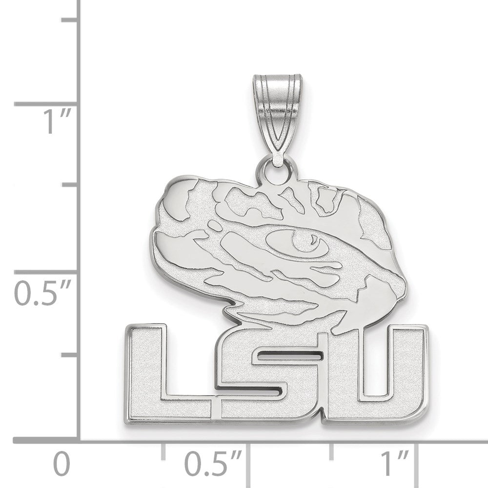 Sterling Silver Rhodium-plated LogoArt Louisiana State University L-S-U Tiger Eye Large Pendant