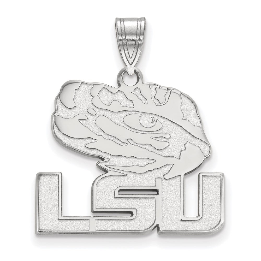 10k White Gold LogoArt Louisiana State University L-S-U Tiger Eye Large Pendant