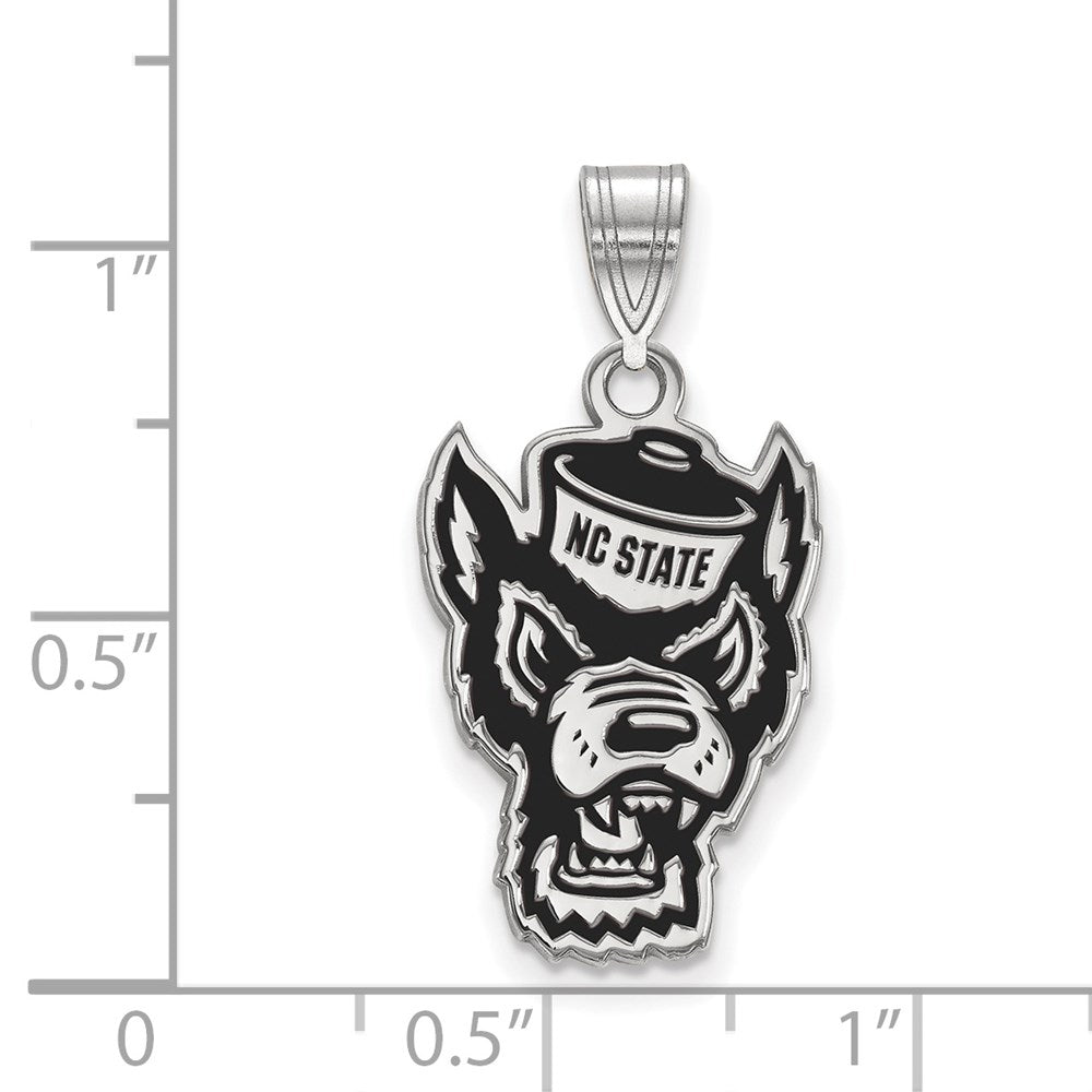 Sterling Silver Rhodium-plated LogoArt North Carolina State University Wolf Large Enameled Pendant