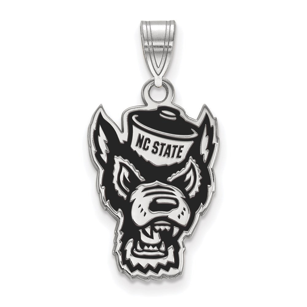 Sterling Silver Rhodium-plated LogoArt North Carolina State University Wolf Large Enameled Pendant