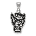 Sterling Silver Rhodium-plated LogoArt North Carolina State University Wolf Large Enameled Pendant