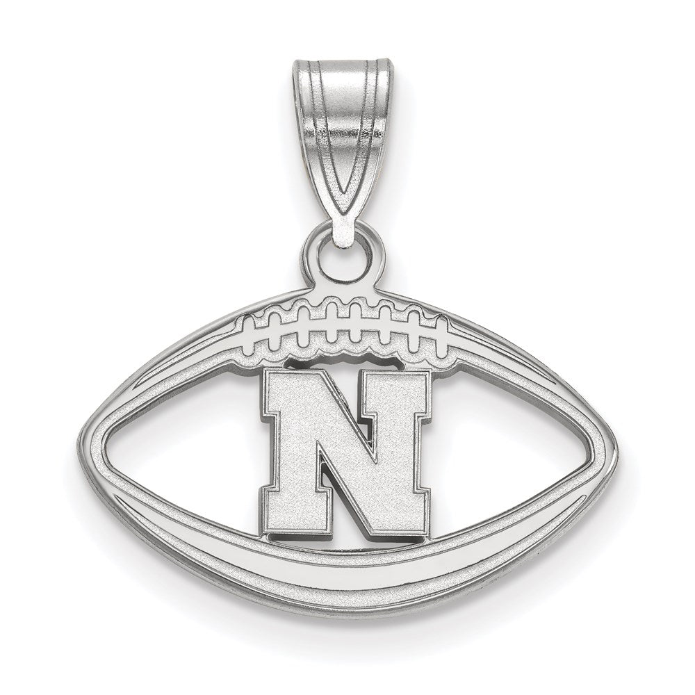 Sterling Silver Rhodium-plated LogoArt University of Nebraska Letter N Football Pendant