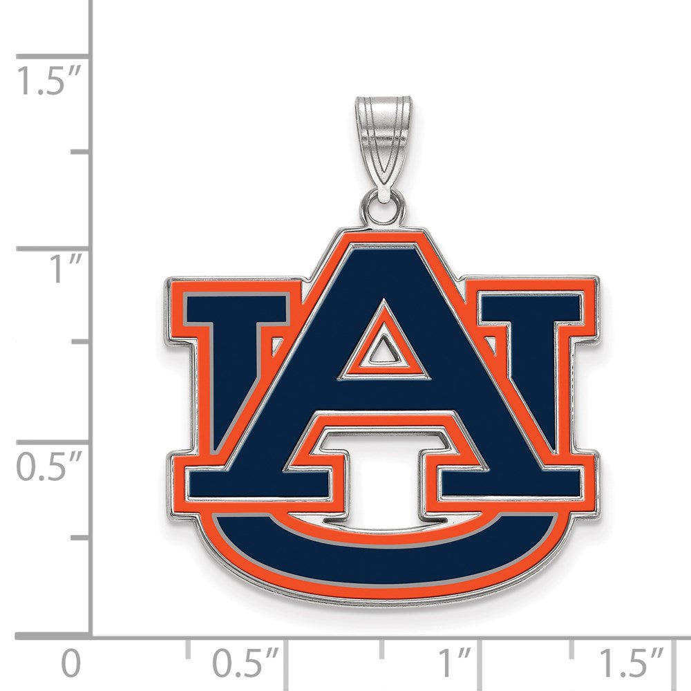 Sterling Silver Rhodium-plated LogoArt Auburn University A-U Extra Large Enameled Pendant