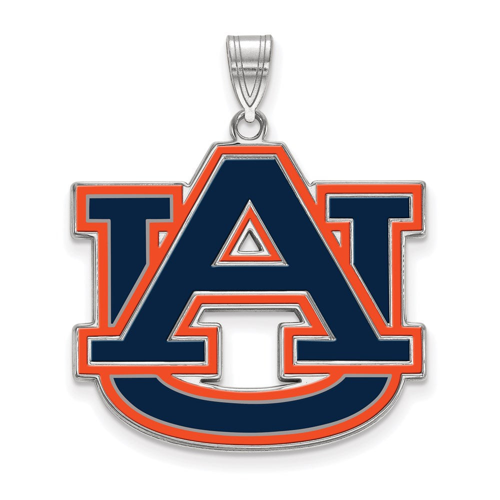 Sterling Silver Rhodium-plated LogoArt Auburn University A-U Extra Large Enameled Pendant