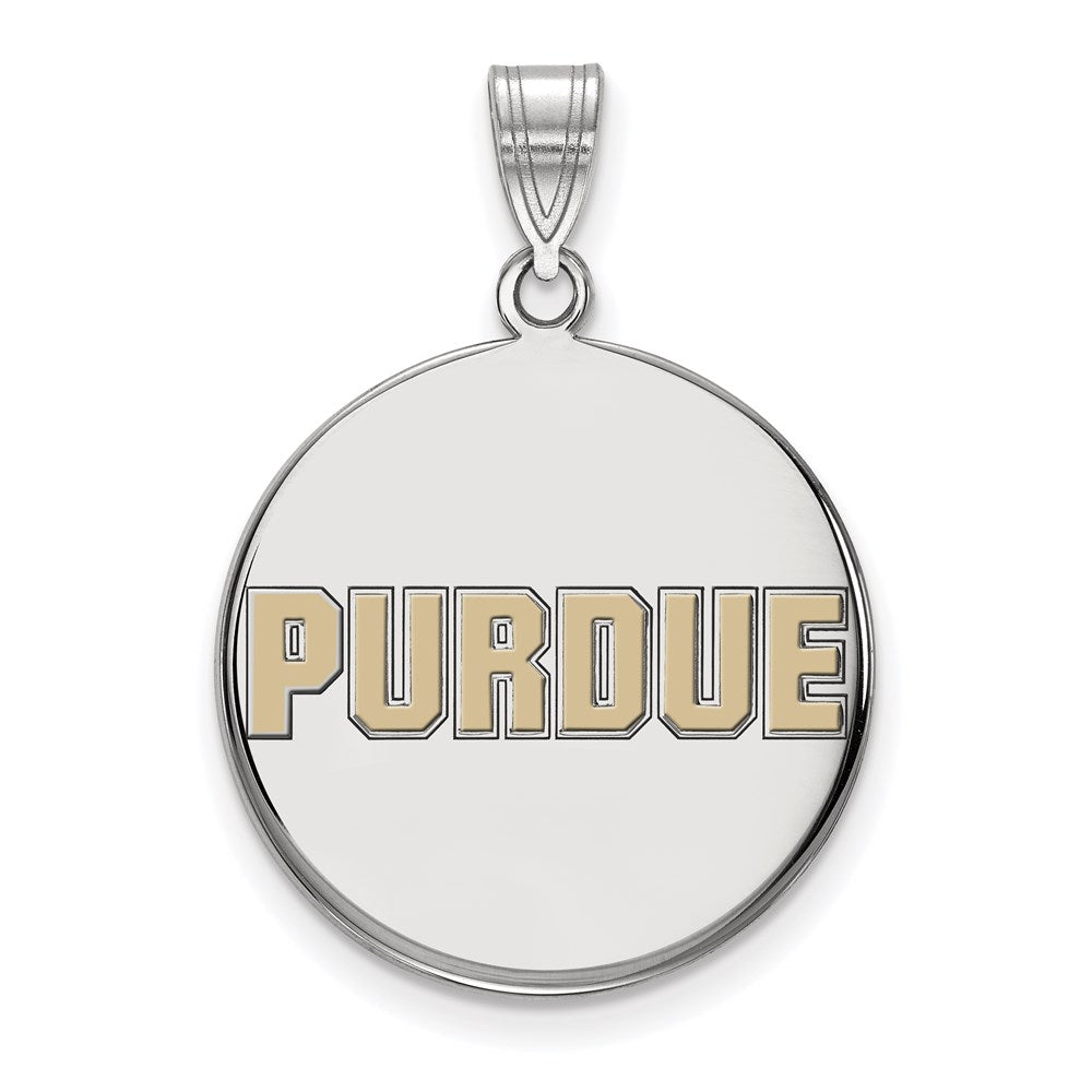 Sterling Silver Rhodium-plated LogoArt Purdue University Block Type Large Enameled Disc Pendant