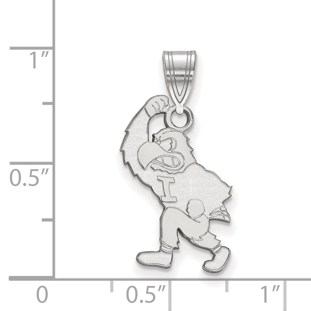 Sterling Silver Rhodium-plated LogoArt University of Iowa Hawk Mascot Large Pendant