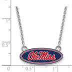 Sterling Silver Rhodium-plated LogoArt University of Mississippi Ole Miss Small Enameled Oval Pendant 18 inch Necklace