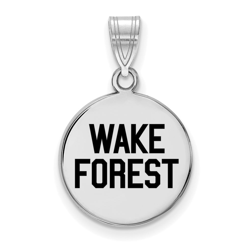 Sterling Silver Rhodium-plated LogoArt Wake Forest University W-F Deacon Medium Enameled Disc Pendant