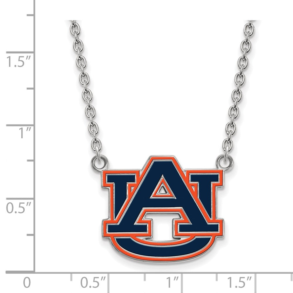 Sterling Silver Rhodium-plated LogoArt Auburn University Large Enameled Pendant 18 inch Necklace